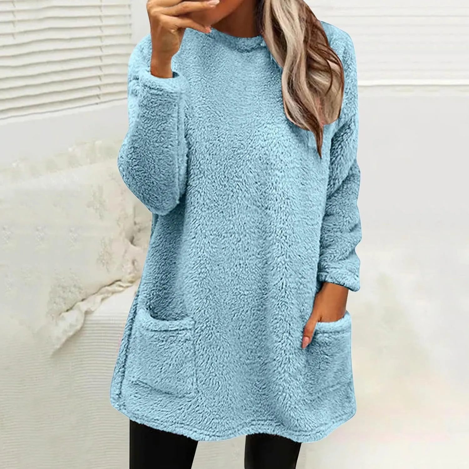 SHAOBGE Womens 2023 Winter Fleece Jacket Sweater Warm Solid Color Outerwear Lightweight Casual Loose Coat with Pockets