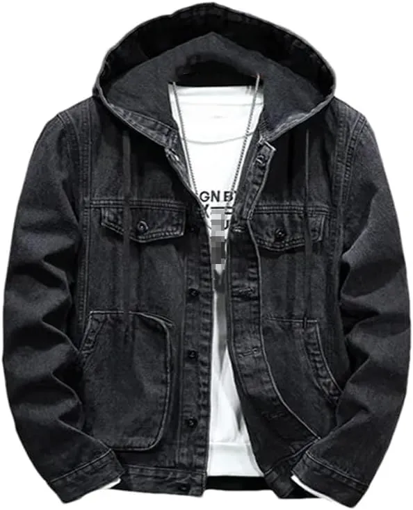 Spring Men's Hooded Denim Jacket Casual Fashion Sport Denim Jacket