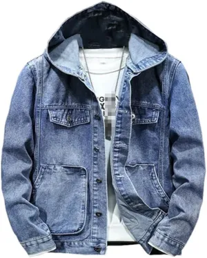 Spring Men's Hooded Denim Jacket Casual Fashion Sport Denim Jacket