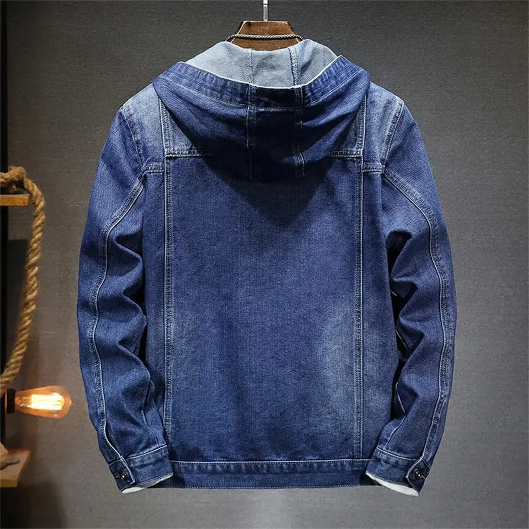 Spring Men's Hooded Denim Jacket Casual Fashion Sport Denim Jacket