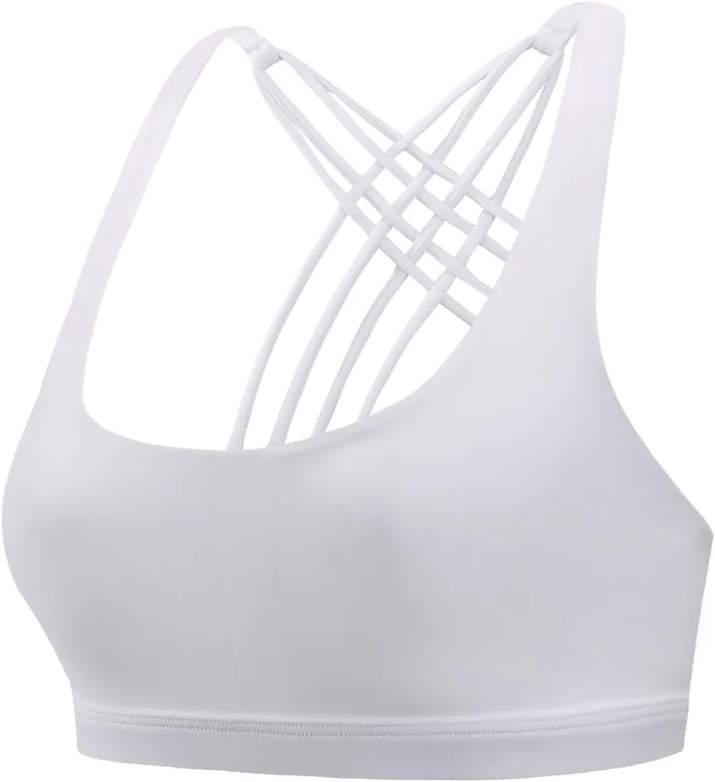 Strappy Sports Bras for Women Criss Cross Back No Underwire Gym Bra Quick Dry Yoga Workout Cami Top Bralettes