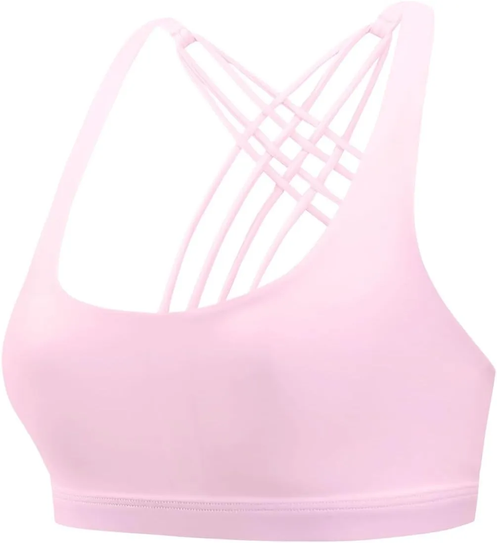 Strappy Sports Bras for Women Criss Cross Back No Underwire Gym Bra Quick Dry Yoga Workout Cami Top Bralettes