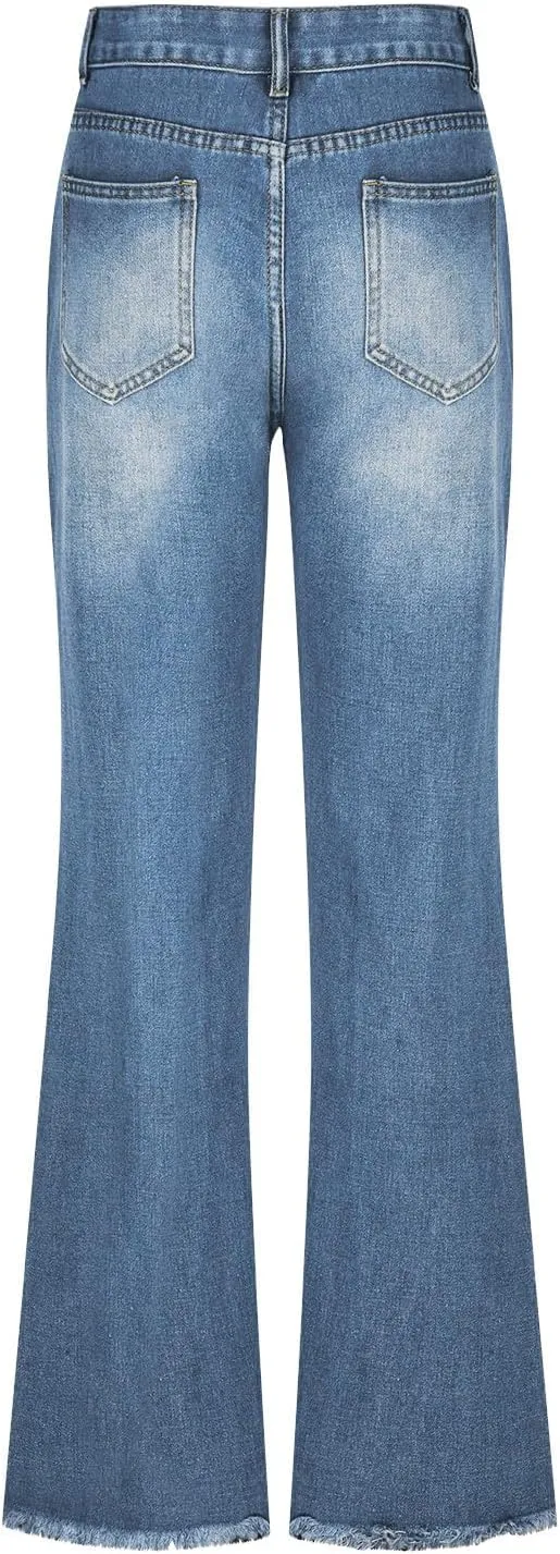 Sweatpant Jeans for Women Frayed Raw Hem Loose Straight Jeans Retro Classic Denim Cargo Pants Baggy Boot Cut Jeans