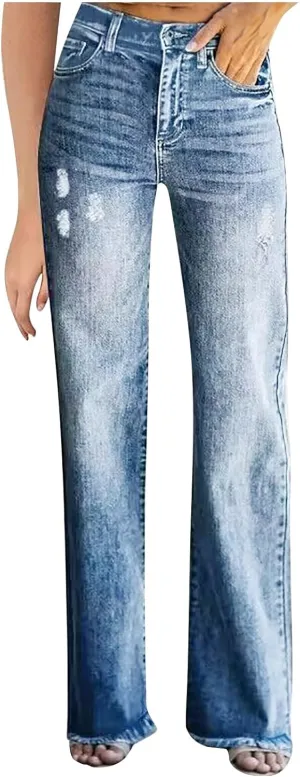 Sweatpant Jeans for Women Frayed Raw Hem Loose Straight Jeans Retro Classic Denim Cargo Pants Baggy Boot Cut Jeans