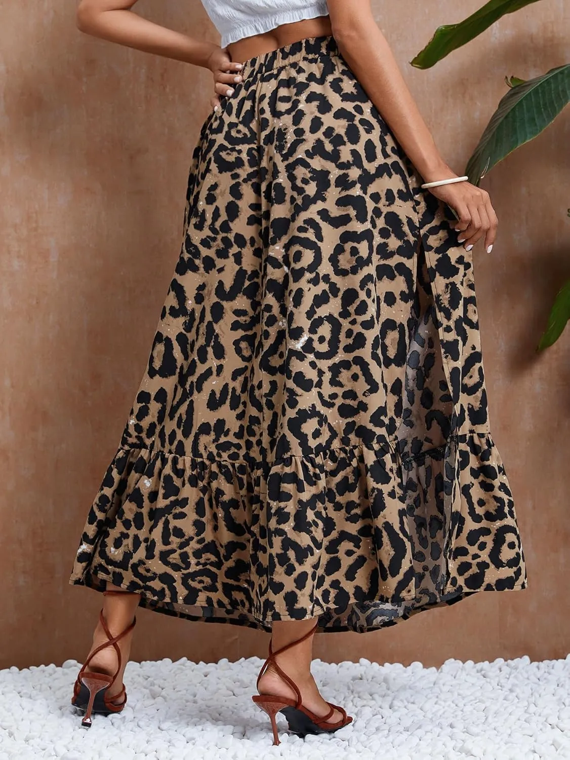 SweatyRocks Women's Casual High Waist Floral Print Skirt Split Thigh A Line Maxi Skirts