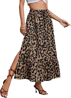 SweatyRocks Women's Casual High Waist Floral Print Skirt Split Thigh A Line Maxi Skirts