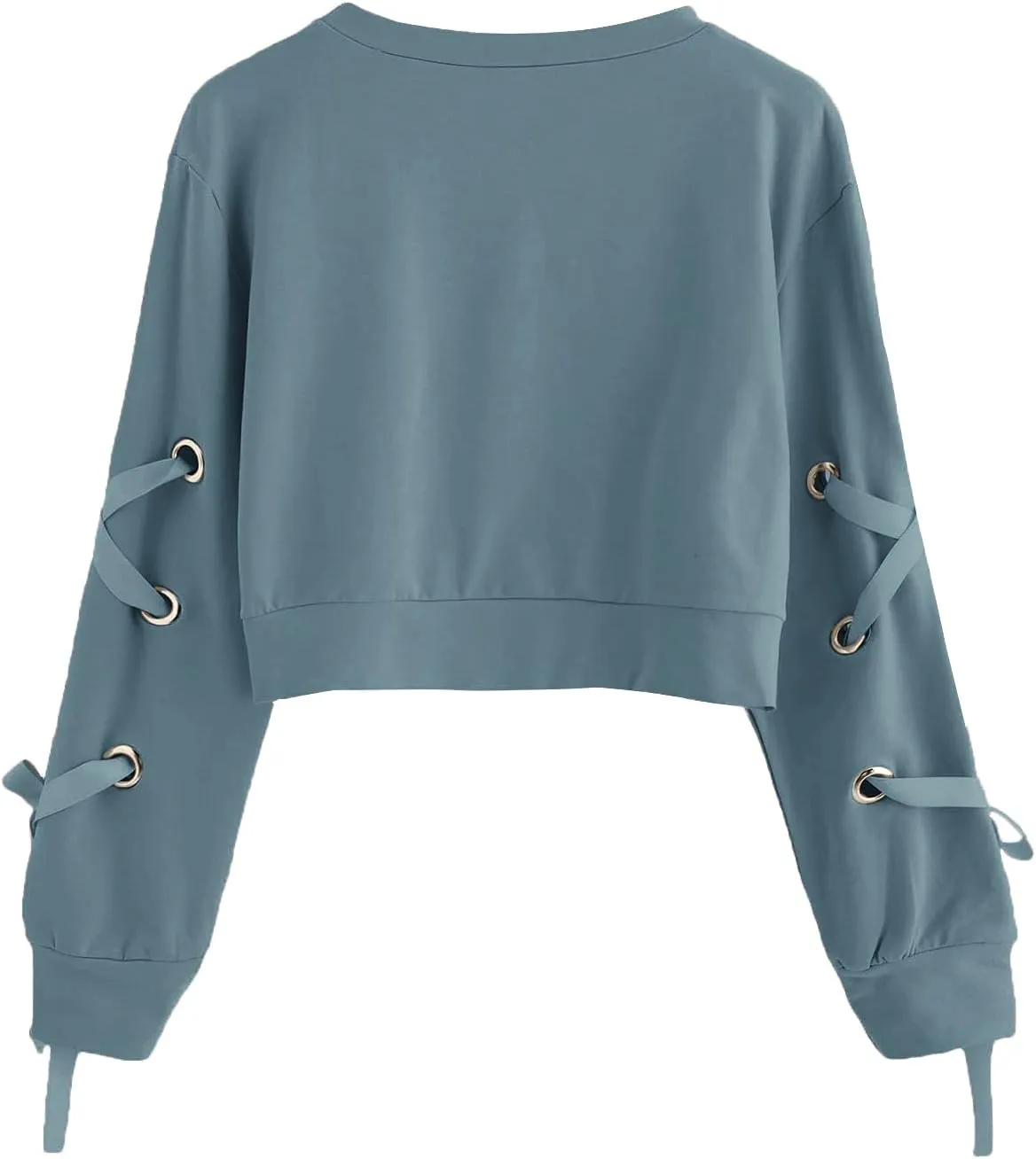 SweatyRocks Women's Casual Lace Up Long Sleeve Pullover Crop Top Sweatshirt