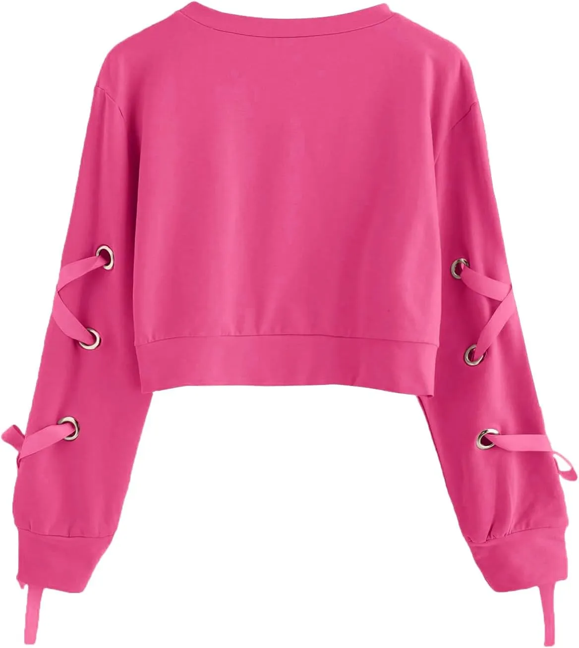 SweatyRocks Women's Casual Lace Up Long Sleeve Pullover Crop Top Sweatshirt