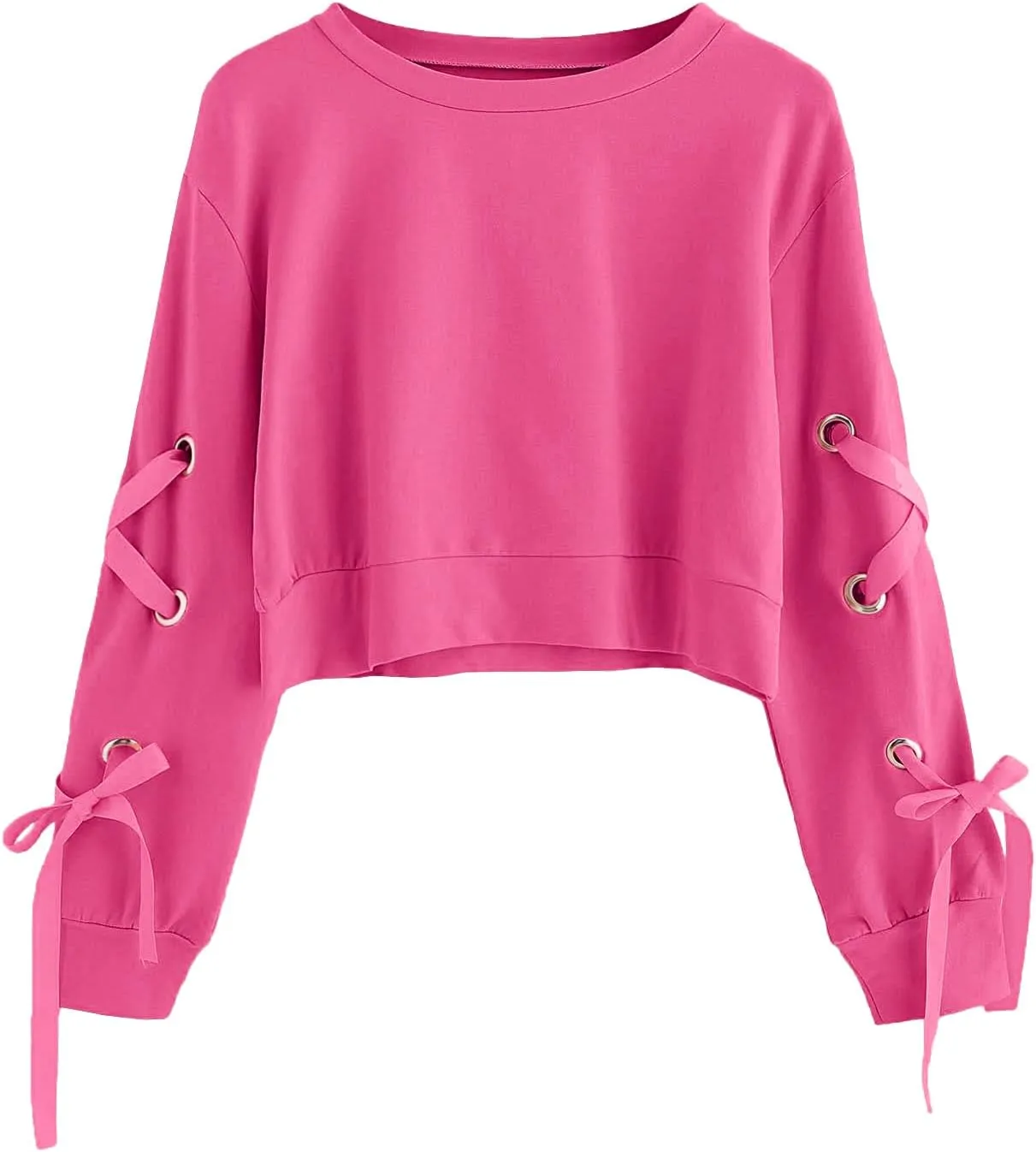 SweatyRocks Women's Casual Lace Up Long Sleeve Pullover Crop Top Sweatshirt