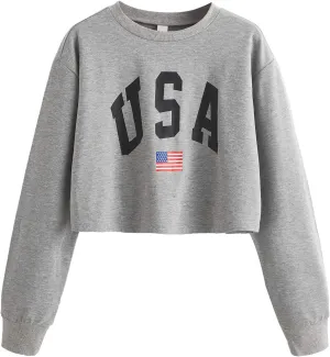 SweatyRocks Women's Crop Top Letter Printed Sweatshirt Hoodie