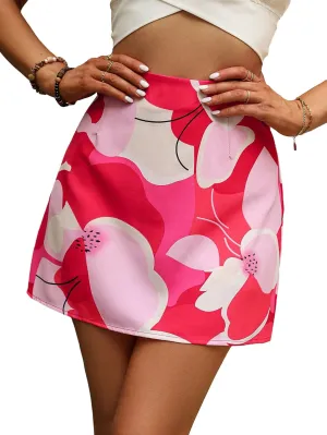 SweatyRocks Women's Floral Print High Waist Mini Skirt Casual A Line Zipper Short Skirt