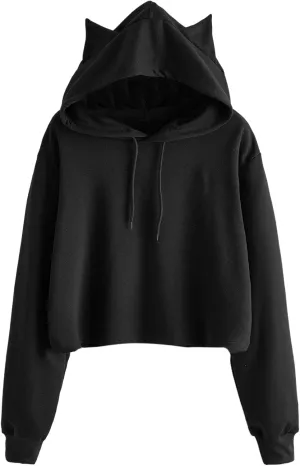 SweatyRocks Women's Long Sleeve Hoodie Crop Top Cat Print Sweatshirt