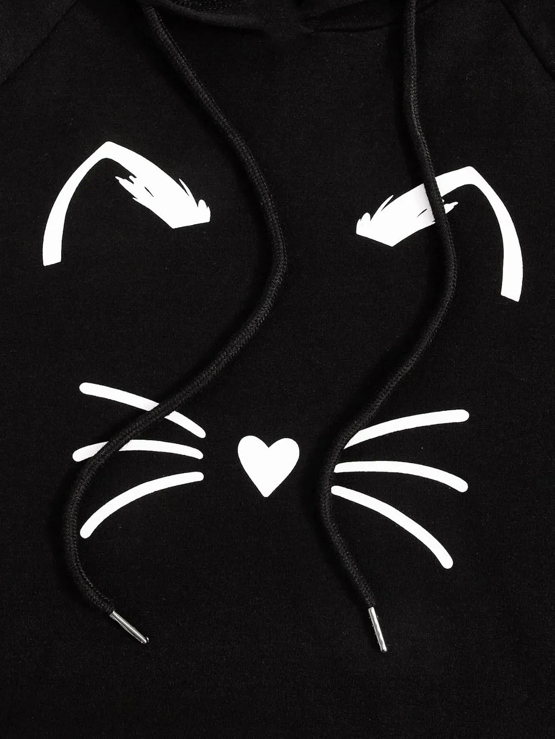 SweatyRocks Women's Long Sleeve Hoodie Crop Top Cat Print Sweatshirt