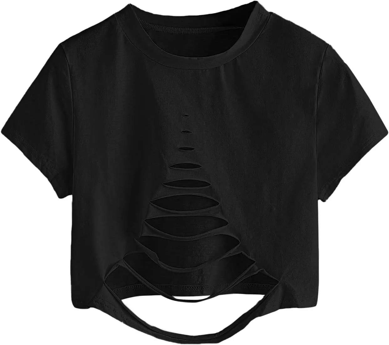 SweatyRocks Women's Short Sleeve Cutout Tee Shirt Distressed Crop Top