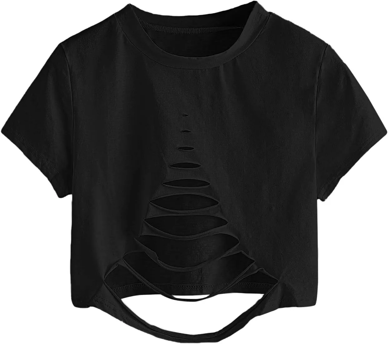 SweatyRocks Women's Short Sleeve Cutout Tee Shirt Distressed Crop Top