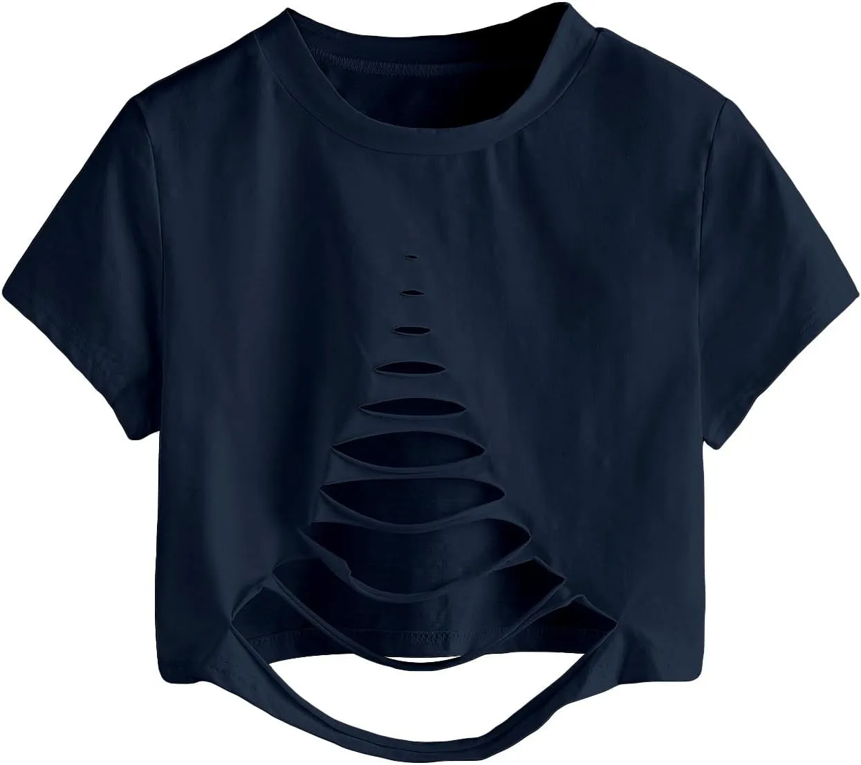 SweatyRocks Women's Short Sleeve Cutout Tee Shirt Distressed Crop Top