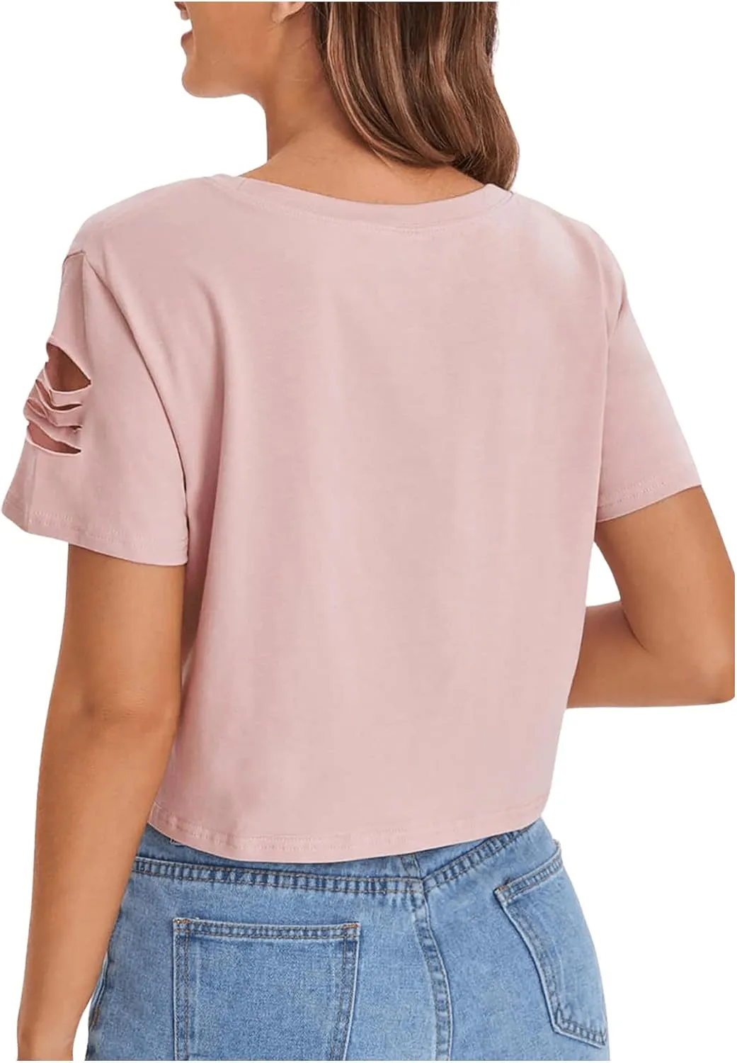 SweatyRocks Women's Short Sleeve T Shirt Graphic Print Distressed Crop Top