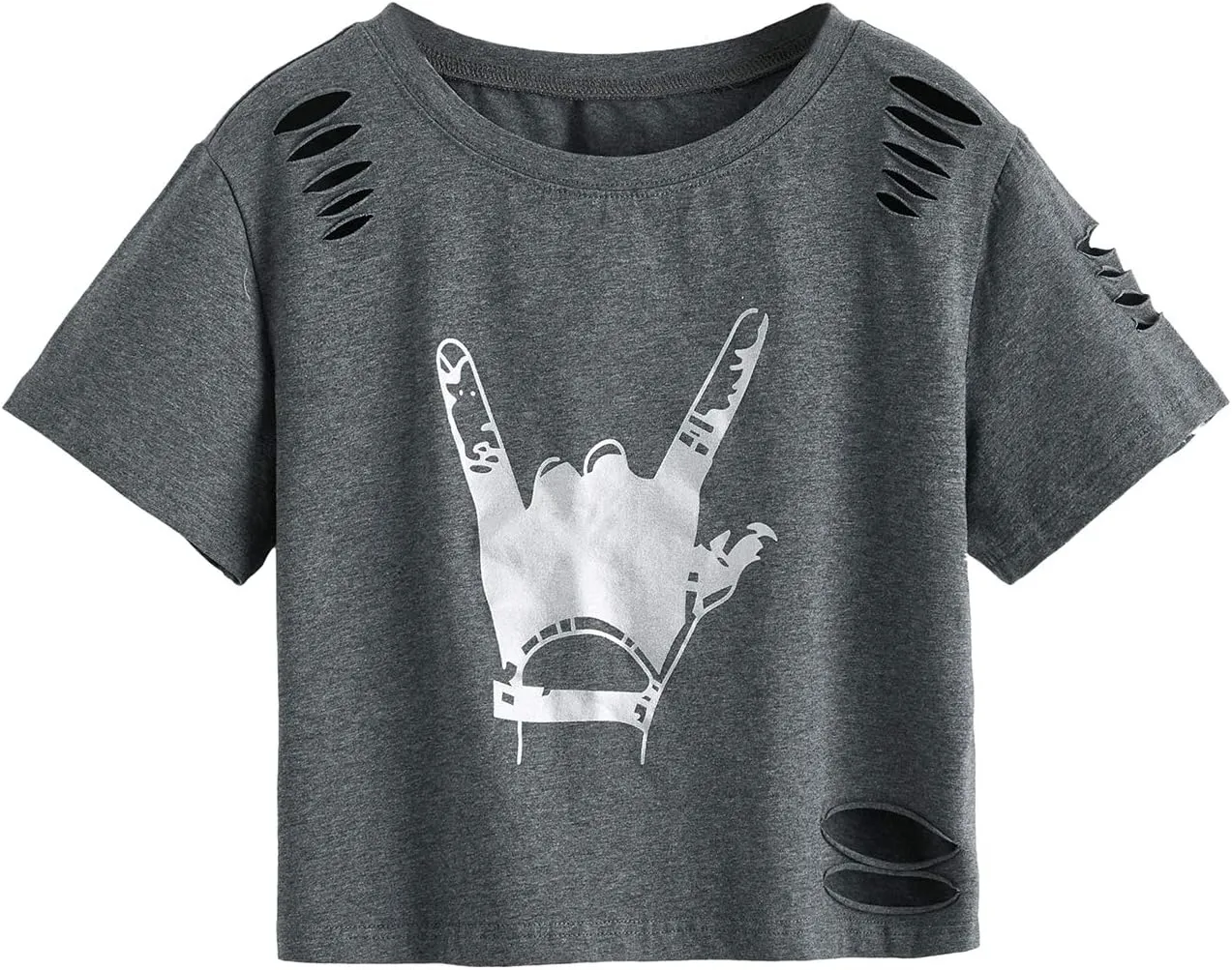 SweatyRocks Women's Short Sleeve T Shirt Graphic Print Distressed Crop Top