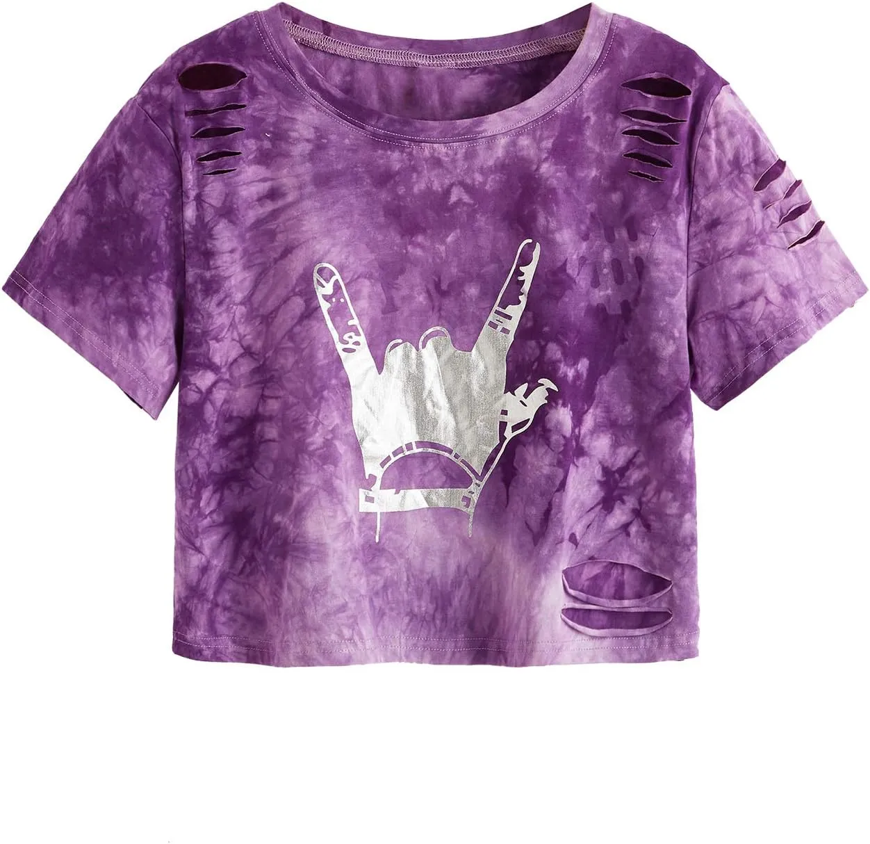 SweatyRocks Women's Short Sleeve T Shirt Graphic Print Distressed Crop Top