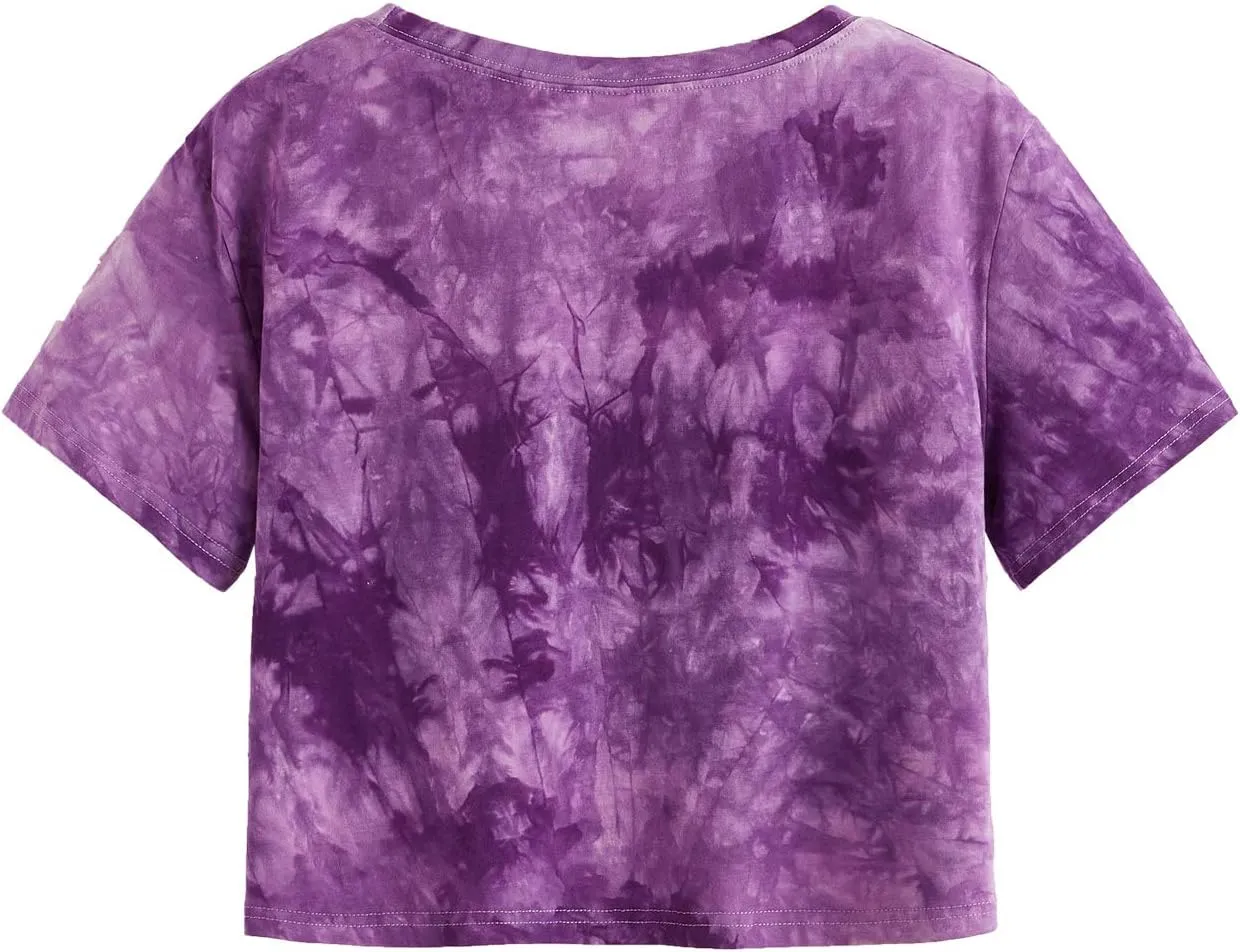 SweatyRocks Women's Short Sleeve T Shirt Graphic Print Distressed Crop Top