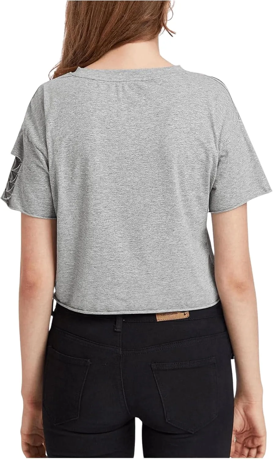 SweatyRocks Women's Short Sleeve T Shirt Graphic Print Distressed Crop Top