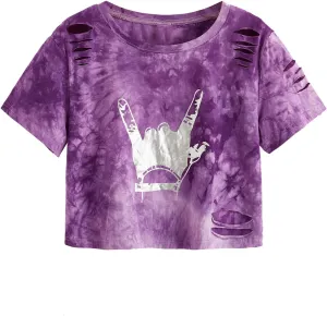 SweatyRocks Women's Short Sleeve T Shirt Graphic Print Distressed Crop Top