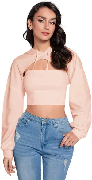 SweatyRocks Women's Solid Black Long Sleeve Pullover Crop Top Hoodie