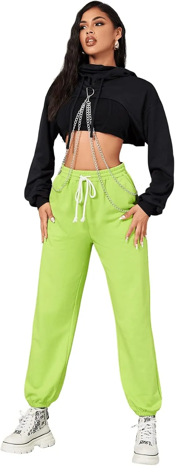 SweatyRocks Women's Solid Black Long Sleeve Pullover Crop Top Hoodie