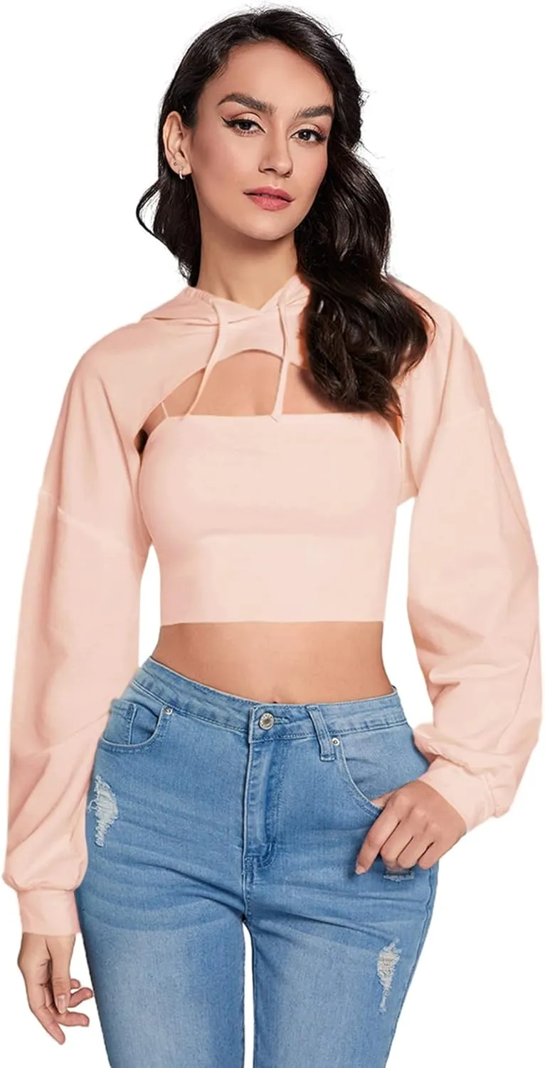 SweatyRocks Women's Solid Black Long Sleeve Pullover Crop Top Hoodie