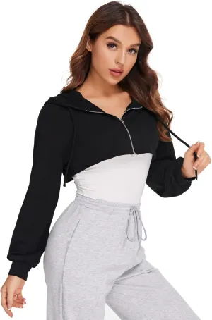 SweatyRocks Women's Solid Black Long Sleeve Pullover Crop Top Hoodie