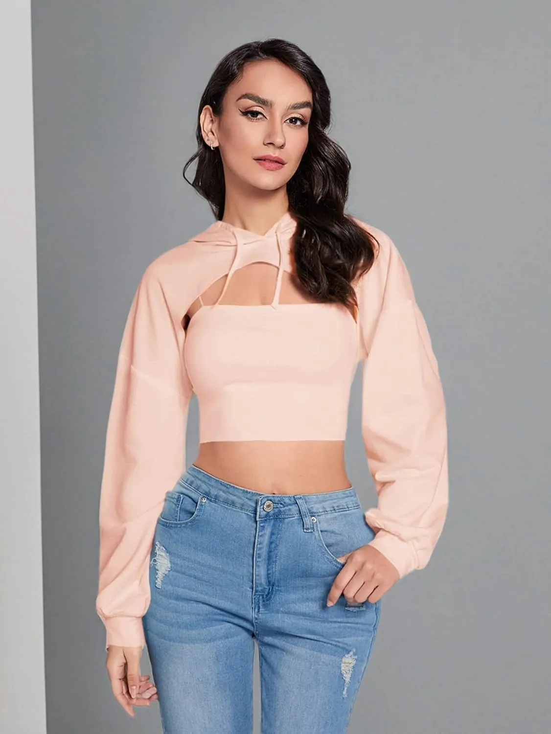 SweatyRocks Women's Solid Black Long Sleeve Pullover Crop Top Hoodie