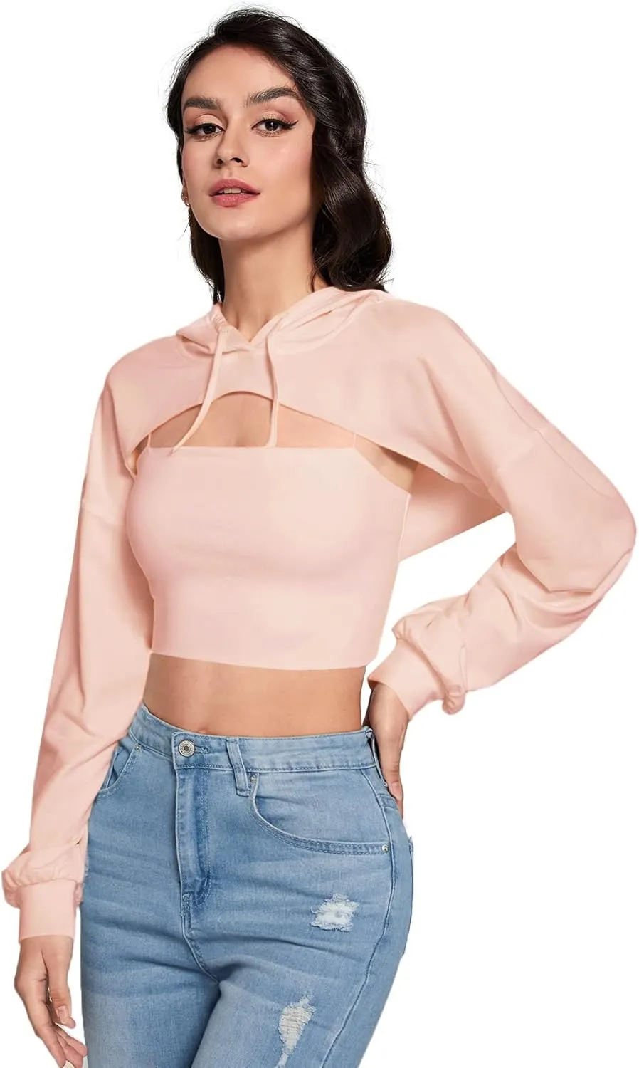 SweatyRocks Women's Solid Black Long Sleeve Pullover Crop Top Hoodie