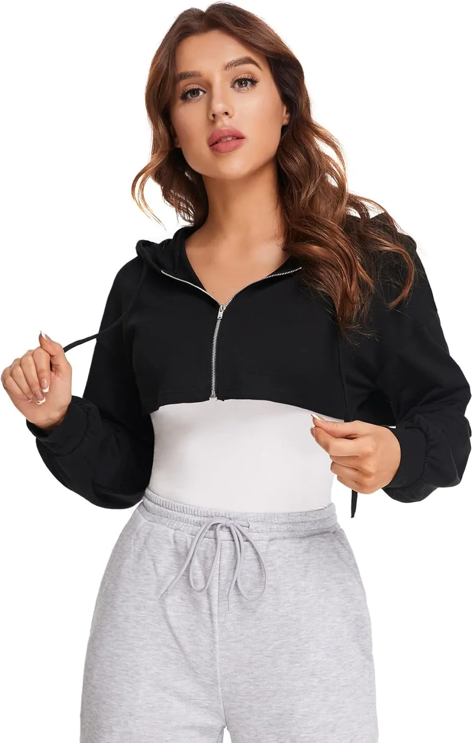 SweatyRocks Women's Solid Black Long Sleeve Pullover Crop Top Hoodie
