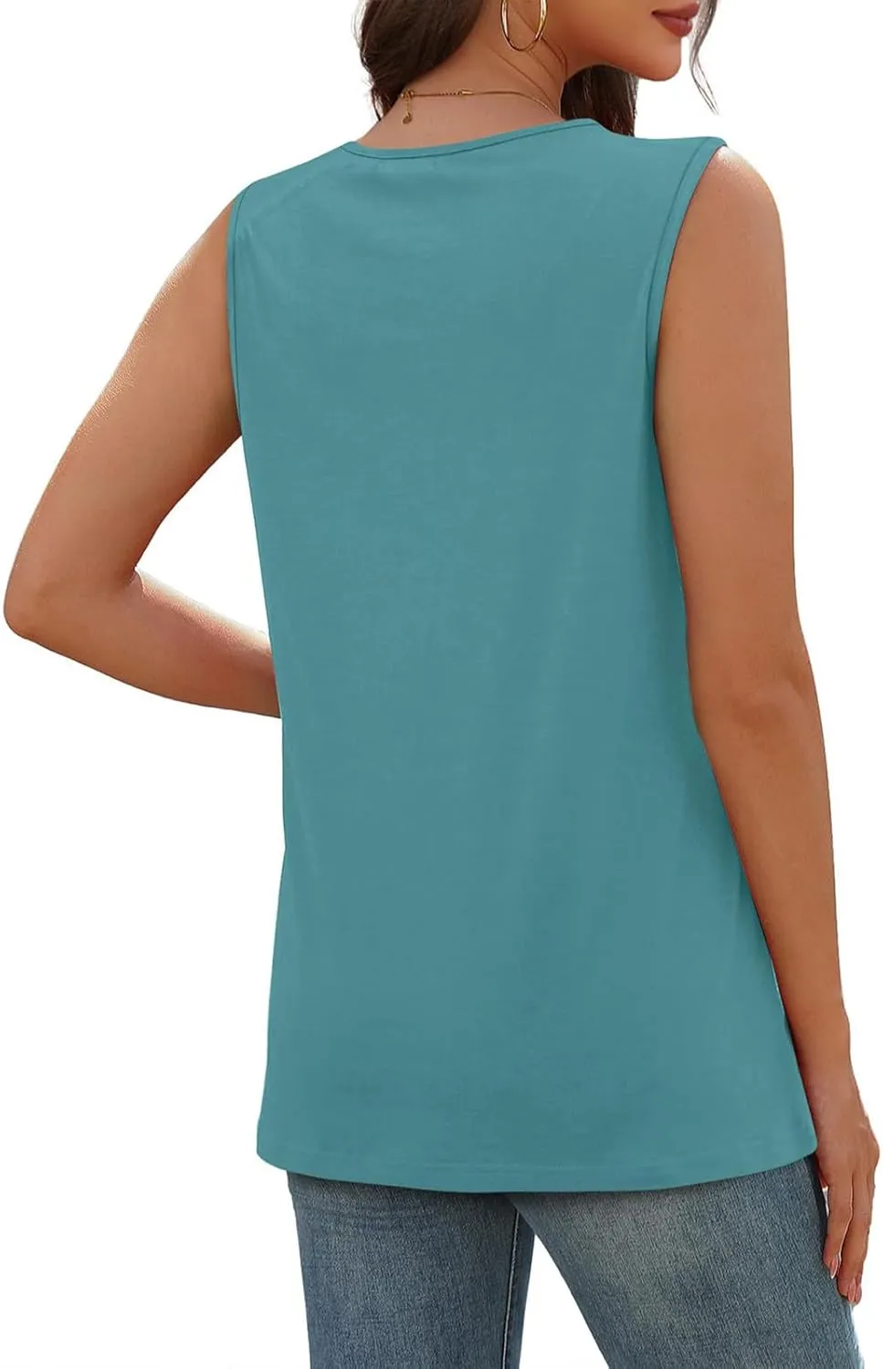 Tank Top for Women Summer Pleated Button V Neck T Shirts Sleeveless Loose Fit Blouse 2025 Fashion Tunics