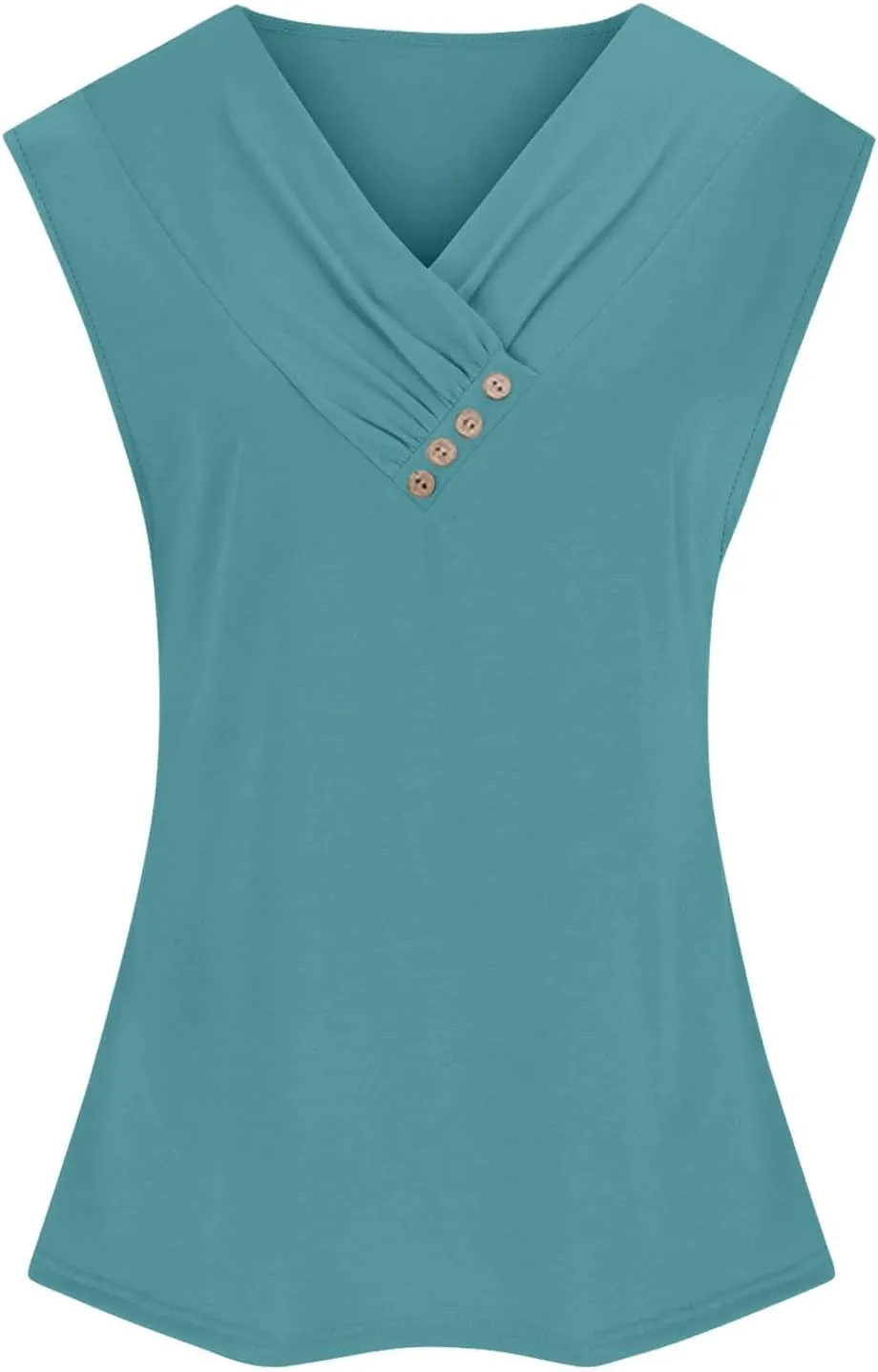 Tank Top for Women Summer Pleated Button V Neck T Shirts Sleeveless Loose Fit Blouse 2025 Fashion Tunics