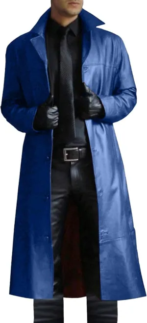 Thatrich Motorcycle Jacket Men Full Length Faux Leather Jackets Vintage Classic Trench Coat Steampunk Overcoat Winter Outwear