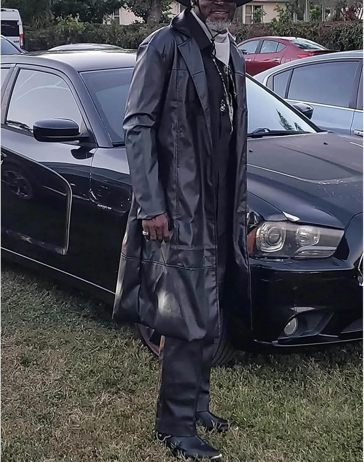 Thatrich Motorcycle Jacket Men Full Length Faux Leather Jackets Vintage Classic Trench Coat Steampunk Overcoat Winter Outwear