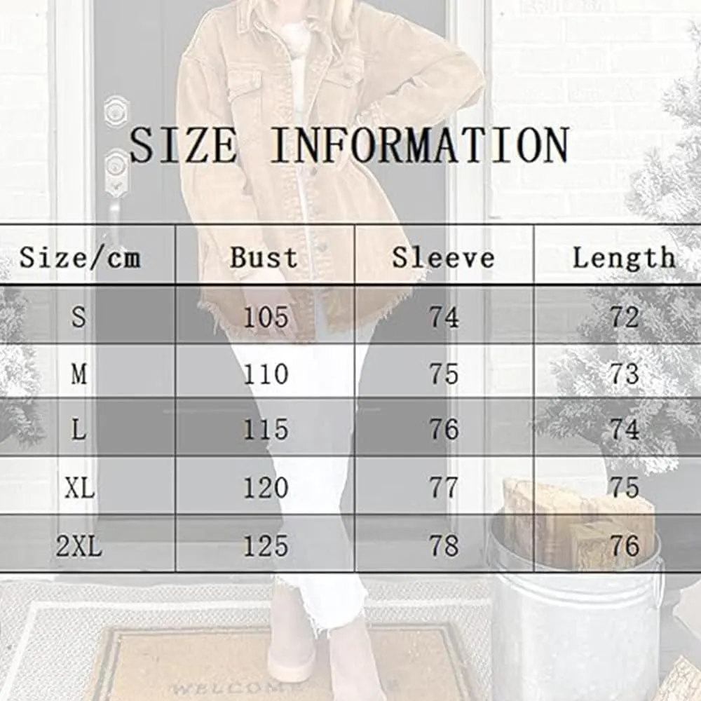 The Beauty North Denim Jacket, Women's Oversized Fringed Denim Jacket with Pockets,Women's Ripped Denim Jacket