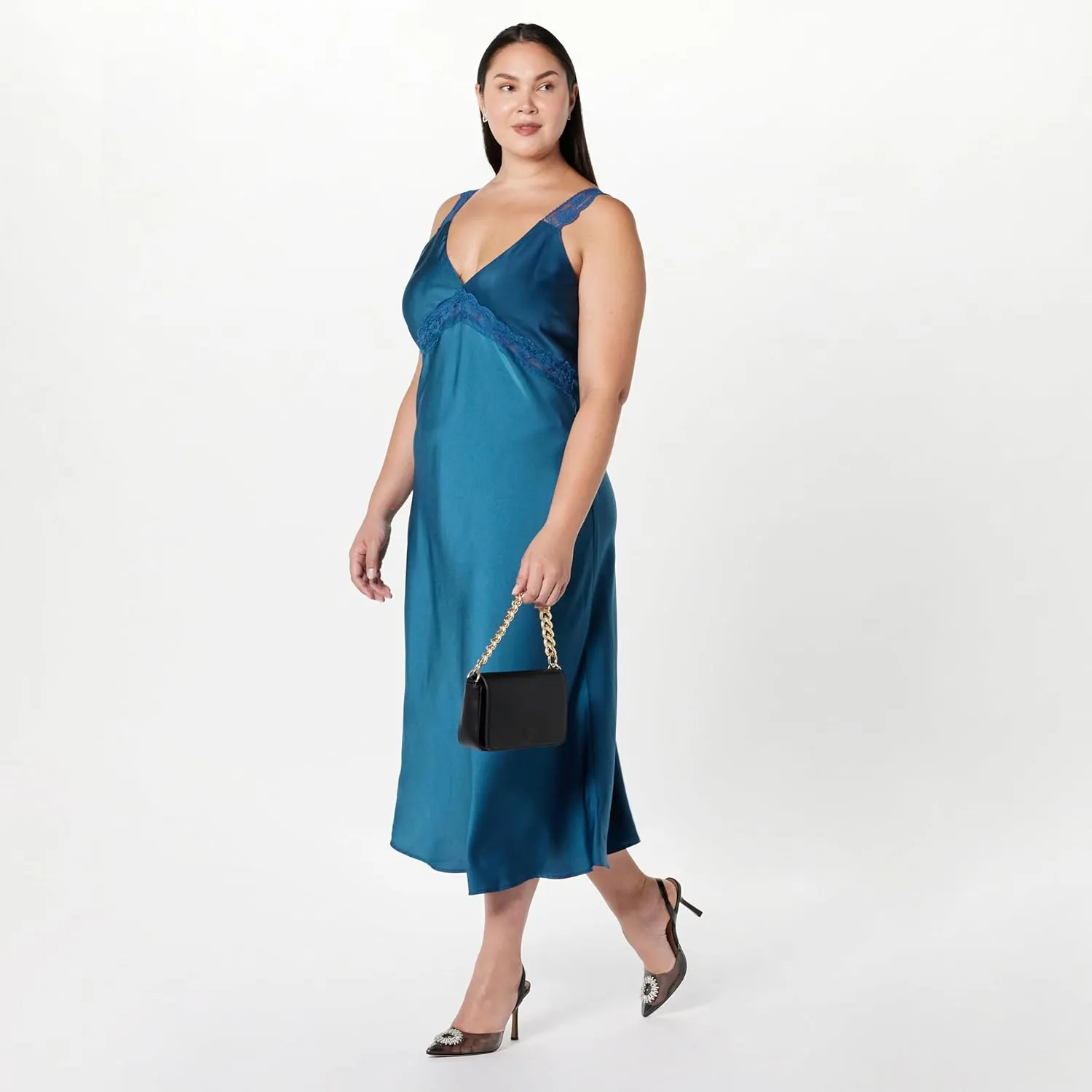 The Drop Women's Valentina Lace-Trimmed Slip Dress