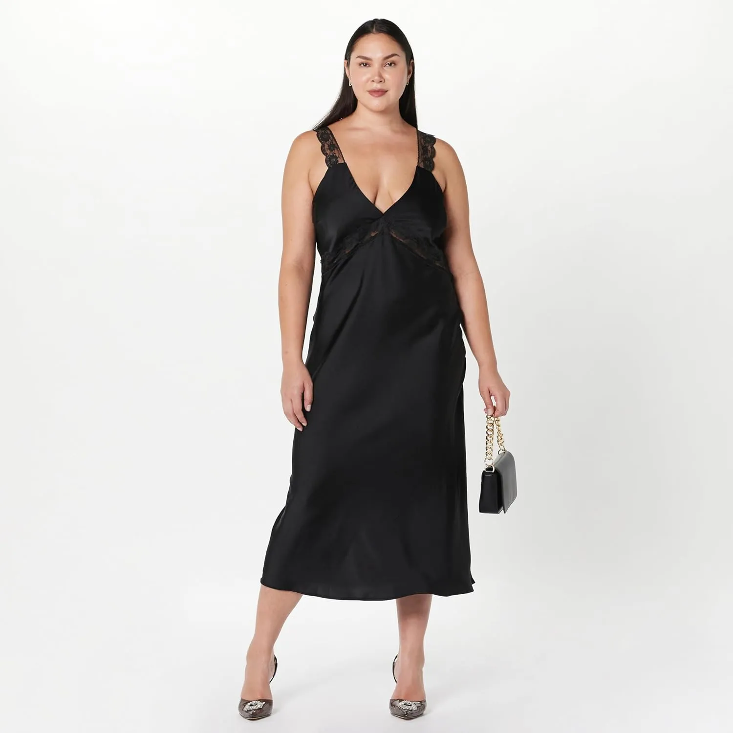 The Drop Women's Valentina Lace-Trimmed Slip Dress