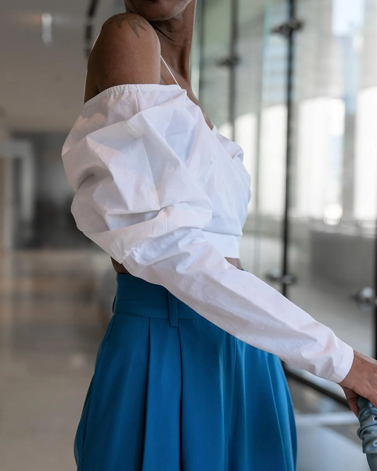 The Drop Women's White Off Shoulder Draped Crop Top by @Signedblake