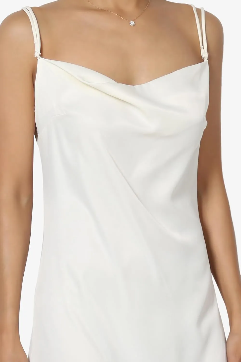 TheMogan Sleeveless Spaghetti Strap Silky Stretch Satin Knee Midi Slip Dress