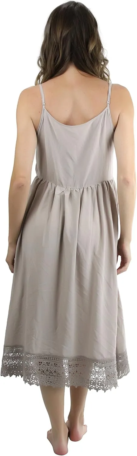 ToBeInStyle Women's Layering Lace Trimmed Midi Nightgowns Slip Dress