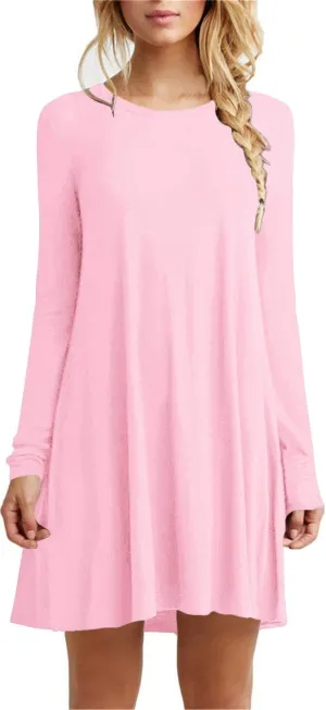 TOPONSKY Women's Casual Plain Simple Loose Flowy Short-Sleeve T-Shirt Dress