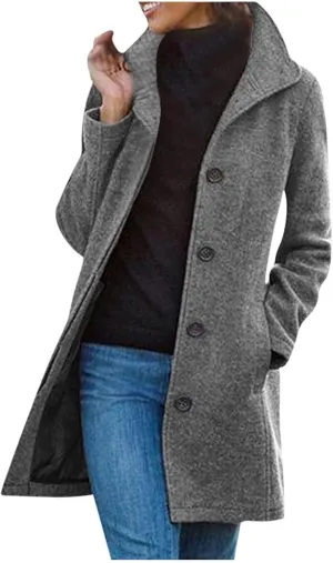 Trench Coat for Women 2024 Long Wool Coat Single Breasted Pea Coat Casual Lapel Coat Thicken Winter Coat Jacket