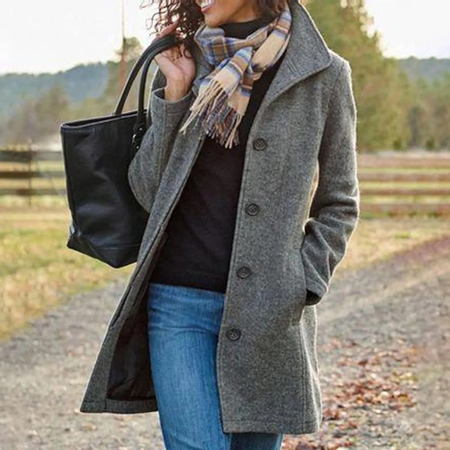 Trench Coat for Women 2024 Long Wool Coat Single Breasted Pea Coat Casual Lapel Coat Thicken Winter Coat Jacket