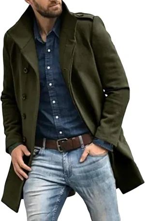 Trench Coat Men Men'S Autumn And Winter Street Trendy Short Off Shoulder Trench Coat Rain Coat Men Men'S Wool