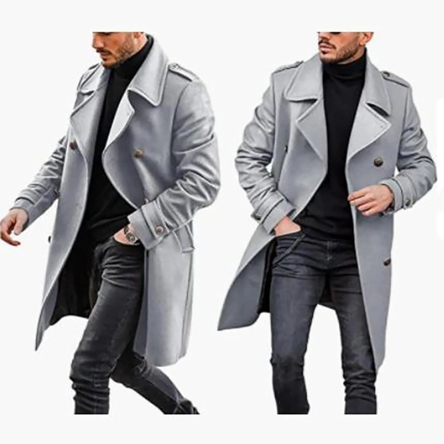 Trench Coat Men Men'S Autumn And Winter Street Trendy Short Off Shoulder Trench Coat Rain Coat Men Men'S Wool
