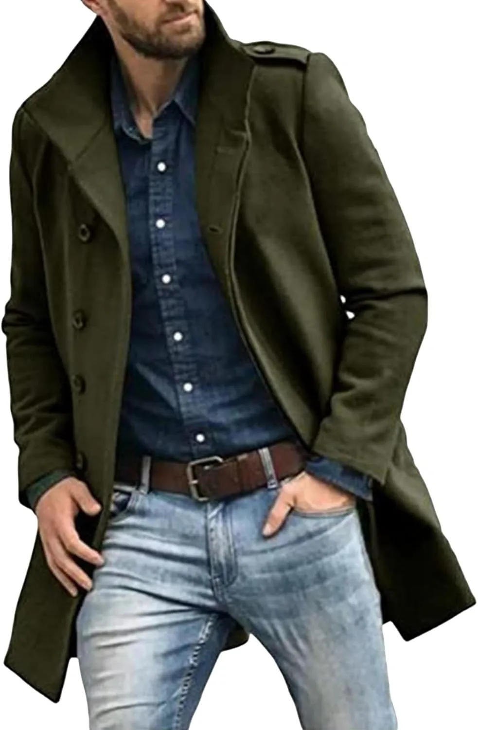 Trench Coat Men Men'S Autumn And Winter Street Trendy Short Off Shoulder Trench Coat Rain Coat Men Men'S Wool
