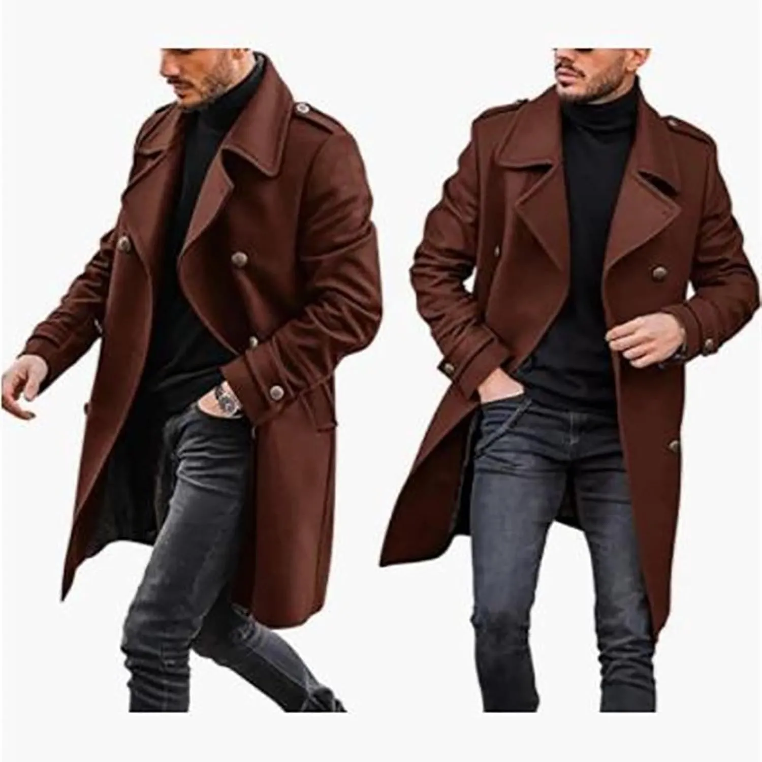 Trench Coat Men Men'S Autumn And Winter Street Trendy Short Off Shoulder Trench Coat Rain Coat Men Men'S Wool